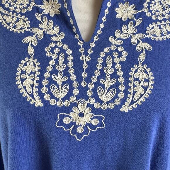 NWT J.Jill Embroidered Womens Size M Azul Blue Cream Tunic Top Soft Boho Chic - Picture 7 of 10
